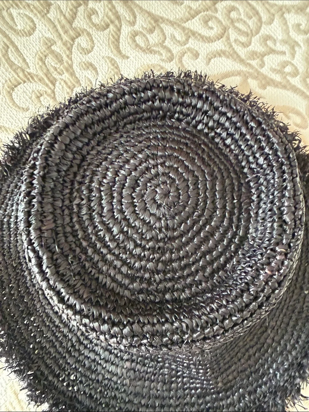 NWT WYETH Black Raffia Straw Sun Hat with Frayed Brim packable